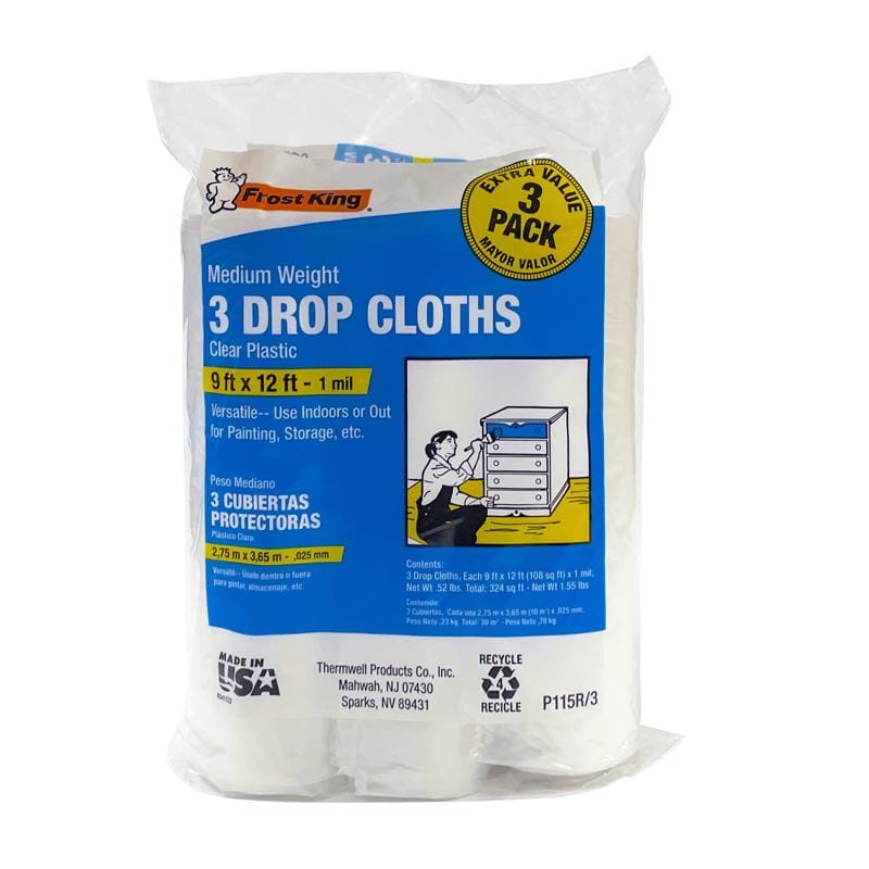 Frost King P115R/3 9 ft. W X 12 ft. L X 1 mil Plastic Drop Cloth 3 pk