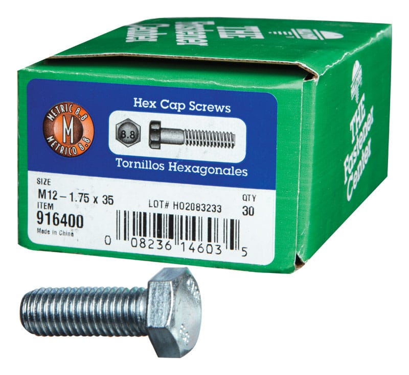 Hillman 916400 M12-1.75 mm D X 35 mm L Heat Treated Steel Hex Head Cap Screw 30 pk