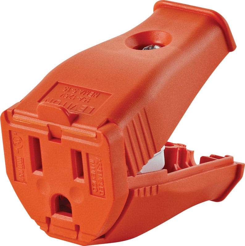 Leviton 3W102-0OR Commercial and Residential Thermoplastic Straight Blade Hinged Cord Outlet 5-15R