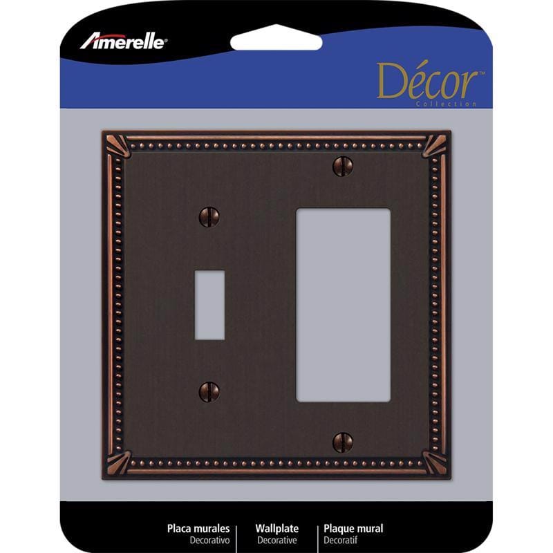 Amerelle 74TRDB Imperial Bead Aged Bronze 2 gang Die-Cast Metal Toggle Wall Plate 1 pk