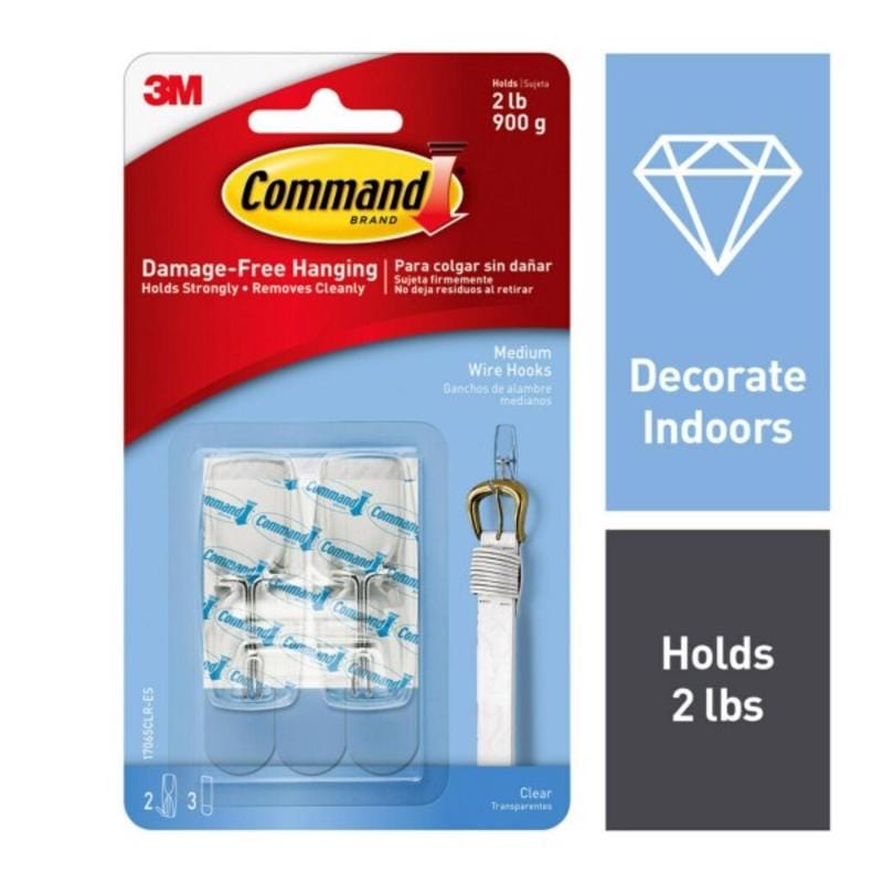 3M 17065CLR-ES Wire Hook Med Clr 2Pk