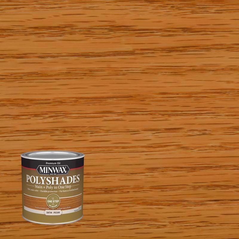 Minwax 213204444 PolyShades Semi-Transparent Satin Pecan Oil-Based Stain/Polyurethane Finish 1/2 pt