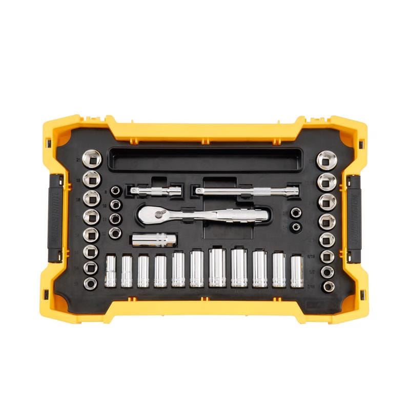 Dewalt DWMT45400 ToughSystem 3/8 in. drive Metric/SAE Socket and Adapter Set 37 pc