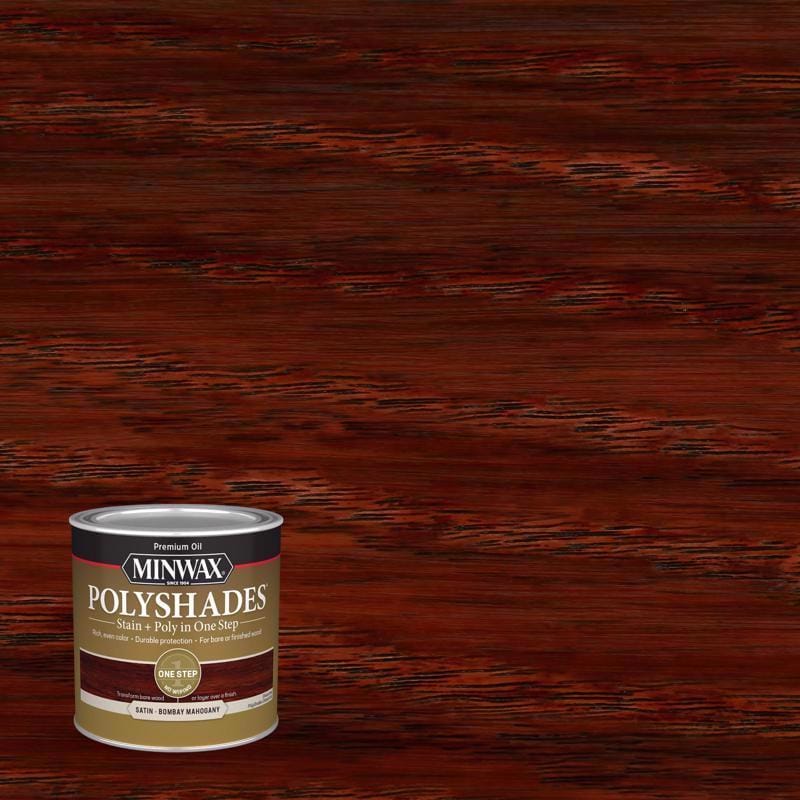 Minwax 213804444 PolyShades Semi-Transparent Satin Bombay Mahogany Stain/Polyurethane Finish 1/2 pt