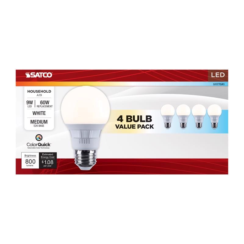 Satco S11775R1 A19 E26 (Medium) LED Bulb Tunable White/Color Changing 60 Watt Equivalence 4 pk