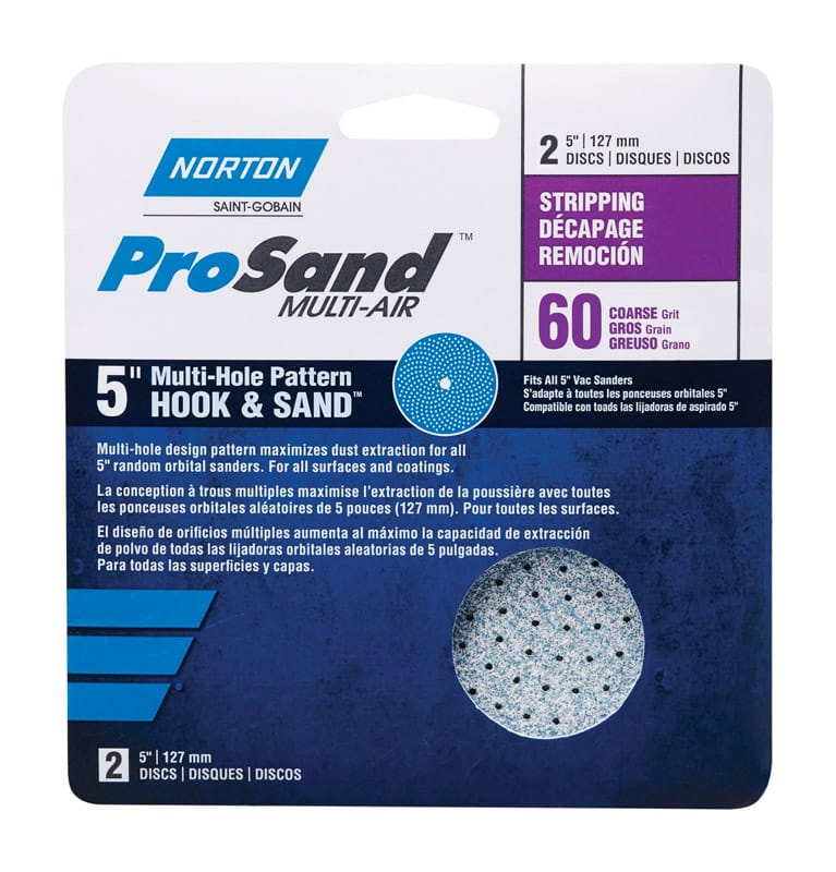 Norton 07660703233 ProSand 5 in. Zirconia Alumina Hook and Loop H831 Sanding Disc 60 Grit Coarse 2 pk