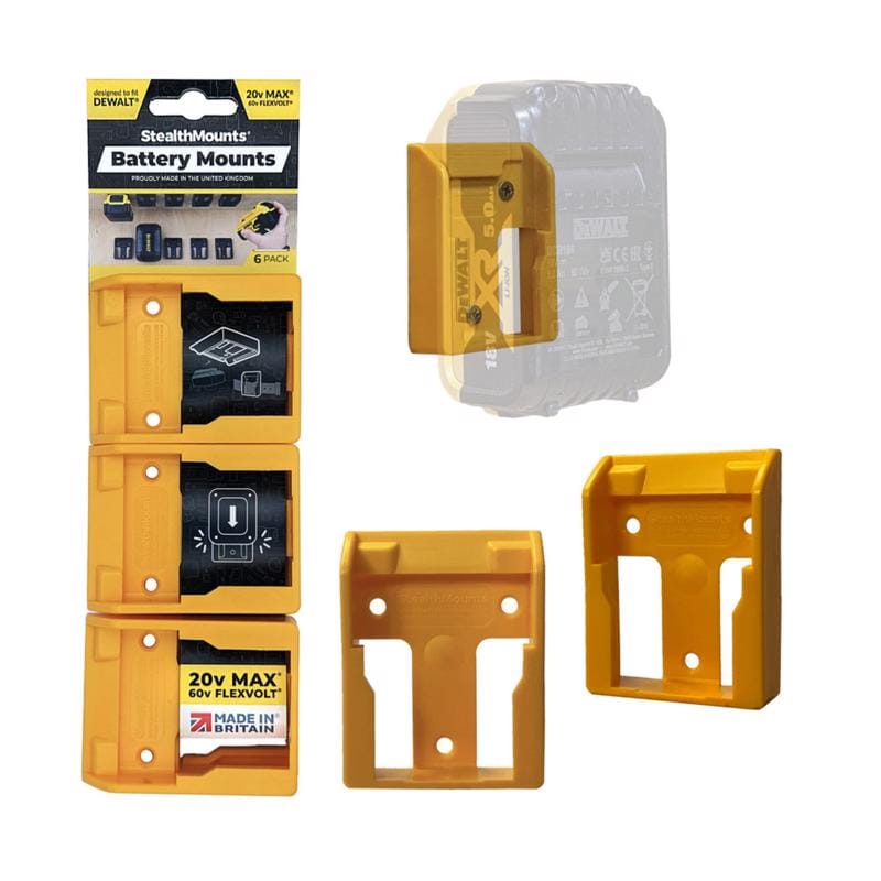 Stealthmounts BM-DW20-YLW-6 Battery Mounts Compatible with DeWalt 20V MAX; Yellow ABS Battery Holder 6 pk