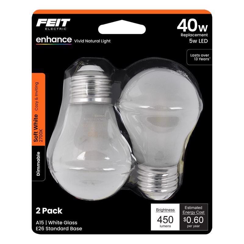 Feit A1540W927CAFL2R A15 E26 (Medium) Filament LED Bulb Soft White 40 Watt Equivalence 2 pk