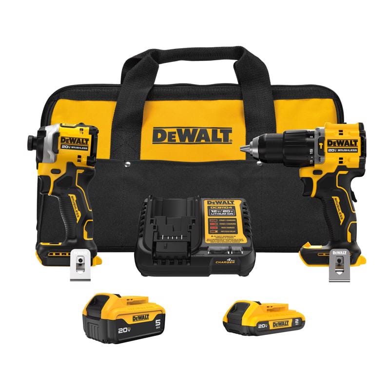 Dewalt DCK200D1P1 20V MAX ATOMIC Cordless Brushless 2 Tool Compact Hammer Drill and Impact Driver Kit