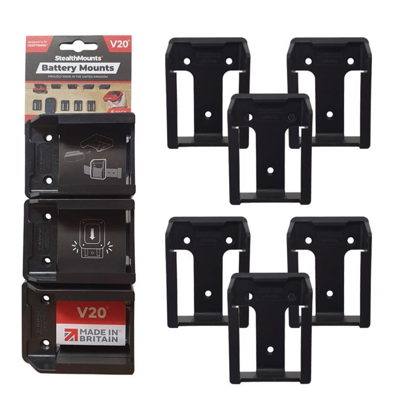 Stealthmounts BM-CM20-BLK-6 Battery Mounts Compatible with Craftsman V20; Black ABS Battery Holder 6 pk
