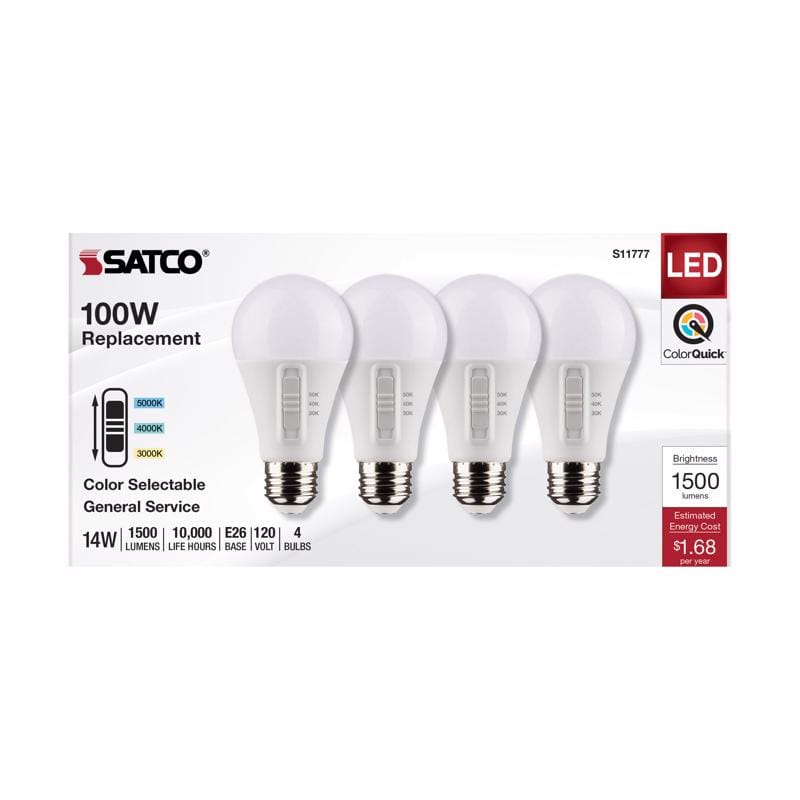 Satco S11777 A19 E26 (Medium) LED Bulb Tunable White/Color Changing 100 Watt Equivalence 4 pk