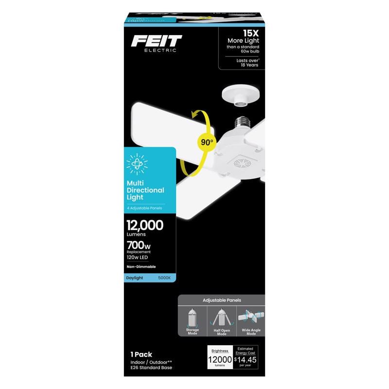 FEIT ADJ12000/5K/LED Folding Panel E26 (Medium) LED Garage Bulb Daylight 500 Watt Equivalence 1 pk