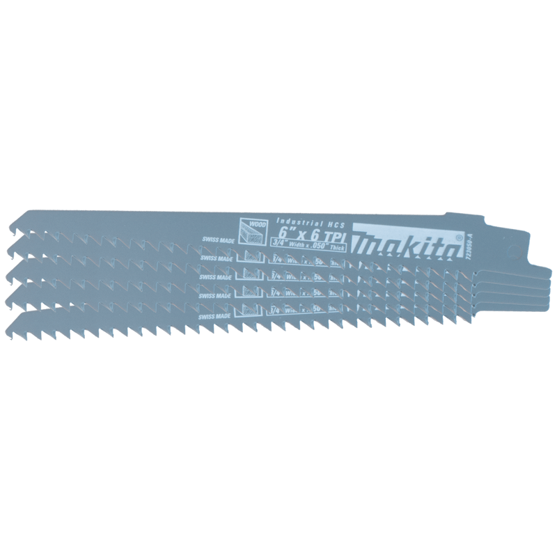 Makita 723050-A-5 6" Wood Cutting Recipro Saw Blade, 6TPI, 5/pk