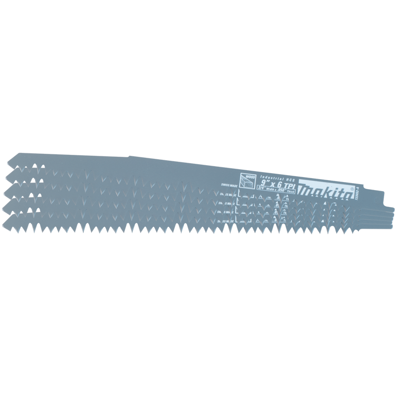 Makita 723052-A-5 9" Wood Cutting Recipro Saw Blade, 6TPI, 5/pk