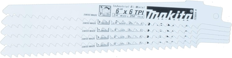 Makita 723054-A-5 6" Wood Cutting Recipro Saw Blade, 6TPI, 5/pk