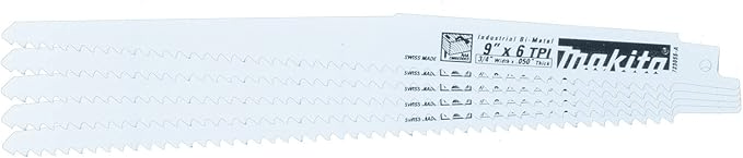Makita 723055-A-5 9" Wood Cutting Recipro Saw Blade, 6TPI, 5/pk