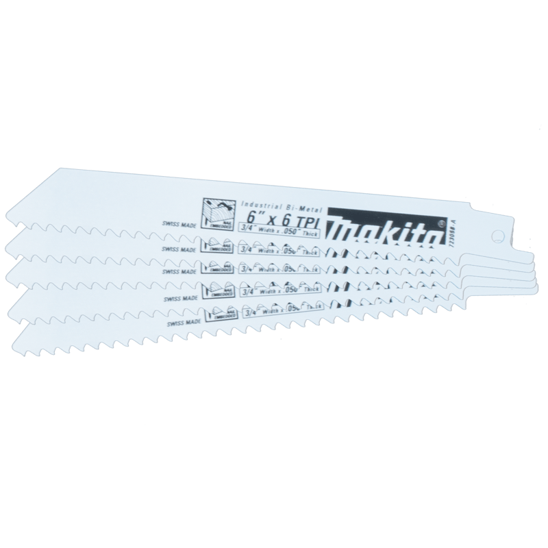 Makita 723058-A-5 6" Wood Cutting Recipro Saw Blade, 6TPI, 5/pk