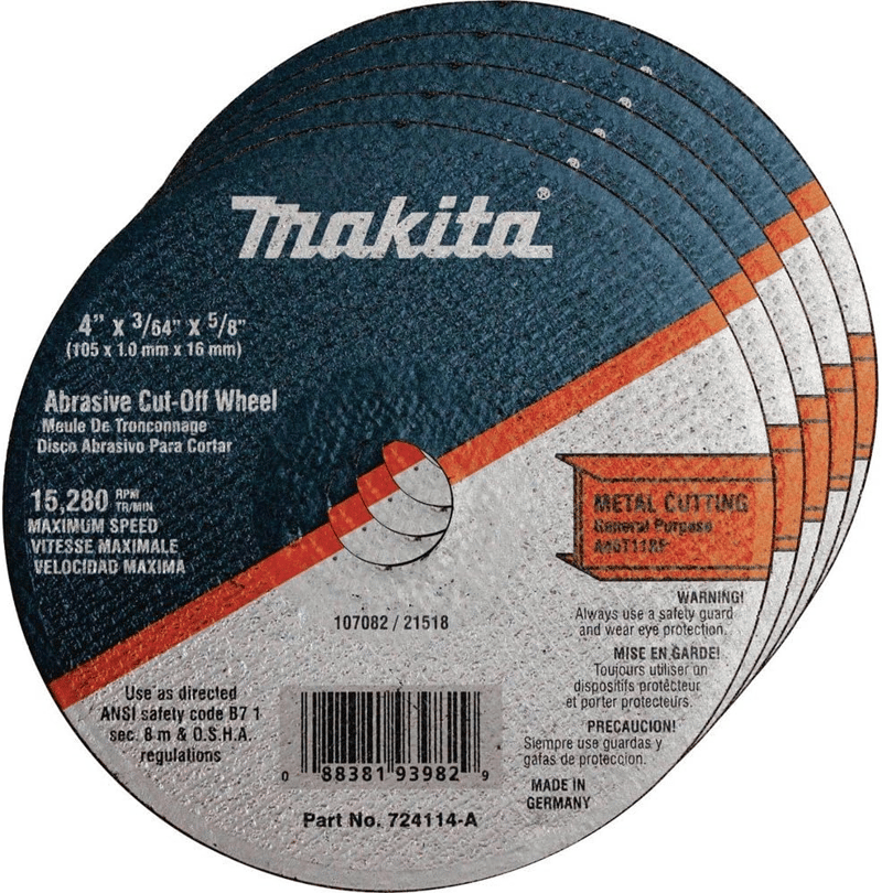 Makita 724114-A-25 4" x 5/8" x 3/64" Super Thin Cut-off Wheel, Metal, 25/pk