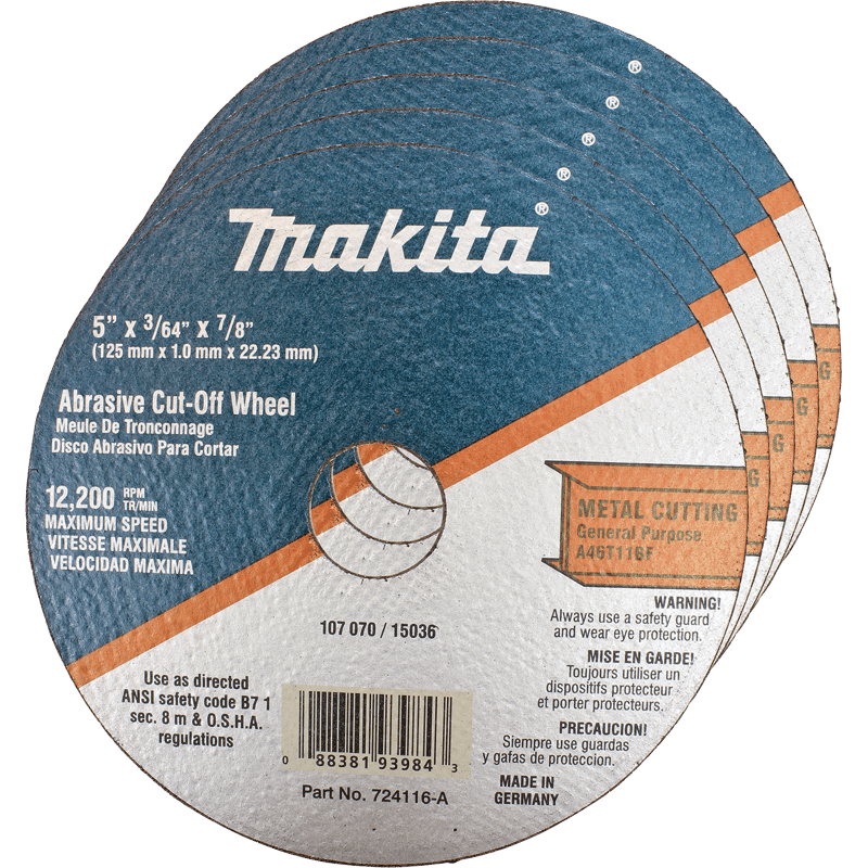 Makita 724116-A-25 5" x 7/8" x 3/64" Super Thin Cut-off Wheel, Metal, 25/pk