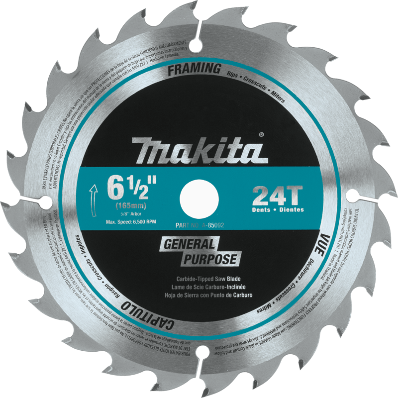 Makita A-85092 6-1/2" 24T Carbide-Tipped Circular Saw Blade, General Purpose