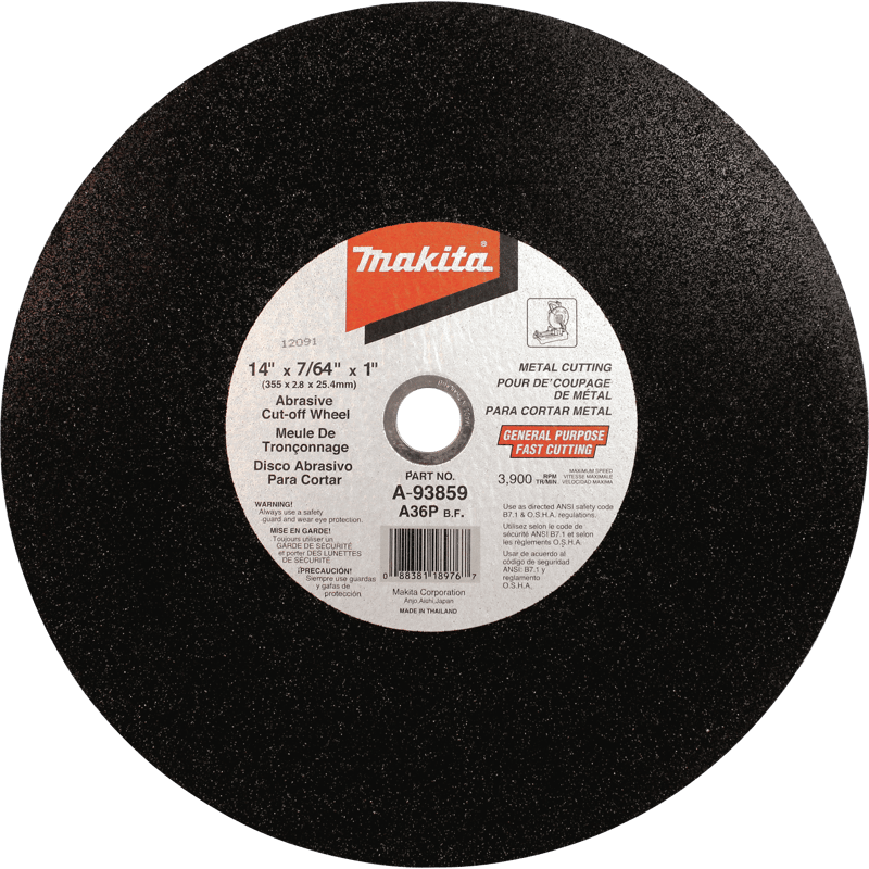 Makita A-93859-25 14" x 7/64" x 1" Abrasive Cut-Off Wheel, 25/pk