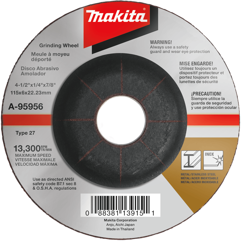 Makita A-95956-25 4-1/2" x 1/4" x 7/8" INOX Grinding Wheel, 36 Grit, 25/pk