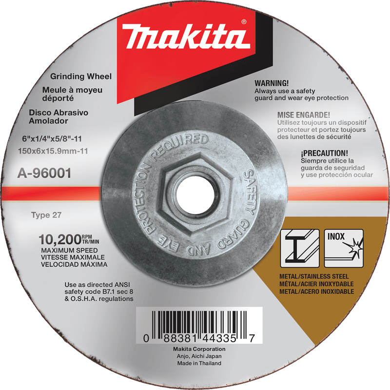 Makita A-96001 6" x 1/4" x 5/8-11" Hubbed INOX Grinding Wheel, 36 Grit
