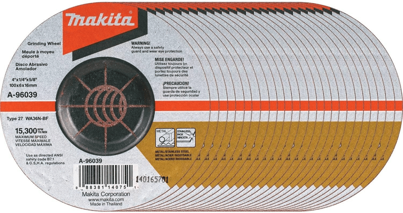 Makita A-96039-25 4" x 1/4" x 5/8" INOX Grinding Wheel, 36 Grit, 25/pk