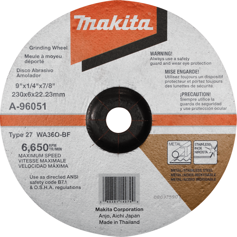 Makita A-96051 9" x 1/4" x 7/8" INOX Grinding Wheel, 36 Grit