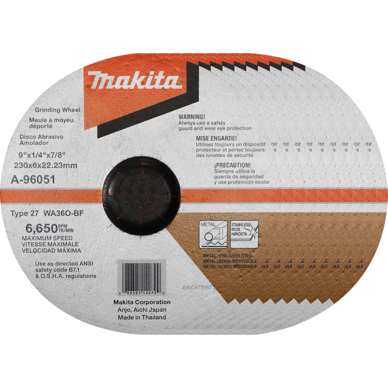 Makita A-96051-10 9" x 1/4" x 7/8" INOX Grinding Wheel, 36 Grit, 10/pk