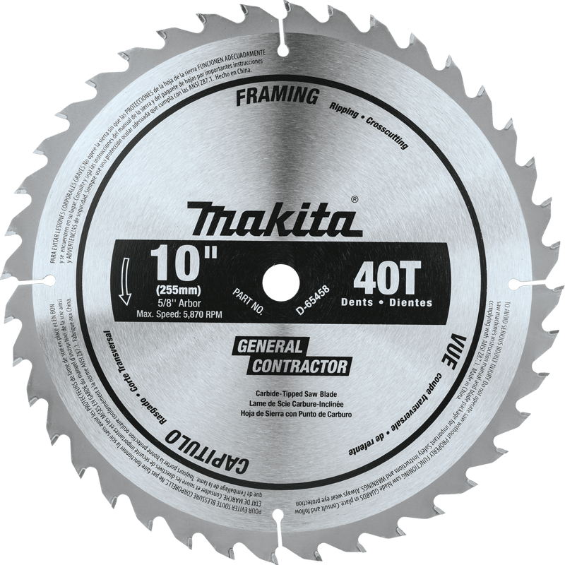 Makita D-65458 10" 40T Polished Miter Saw Blade, General Purpose
