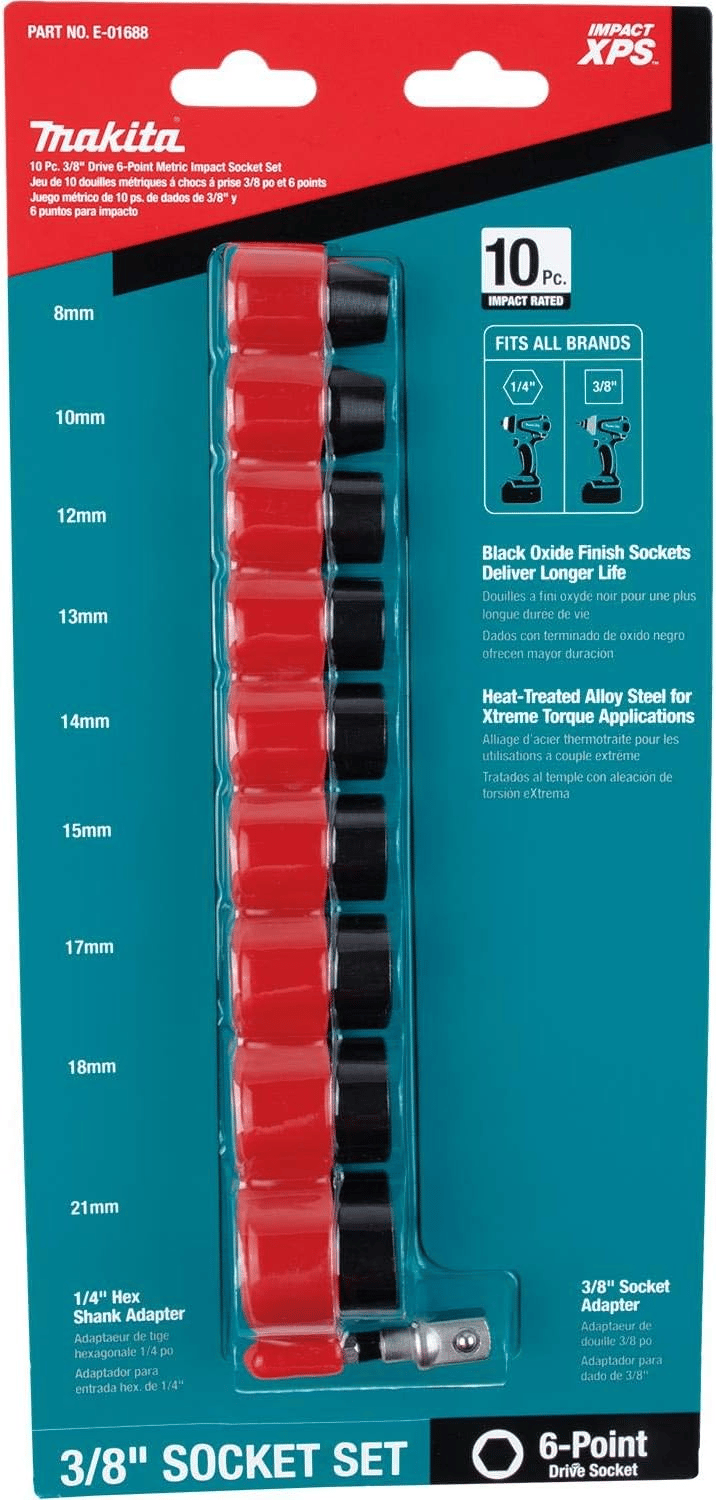 Makita E-01688 Impact XPS 10 Pc. 3/8" Drive 6-Point Metric Impact Socket Set