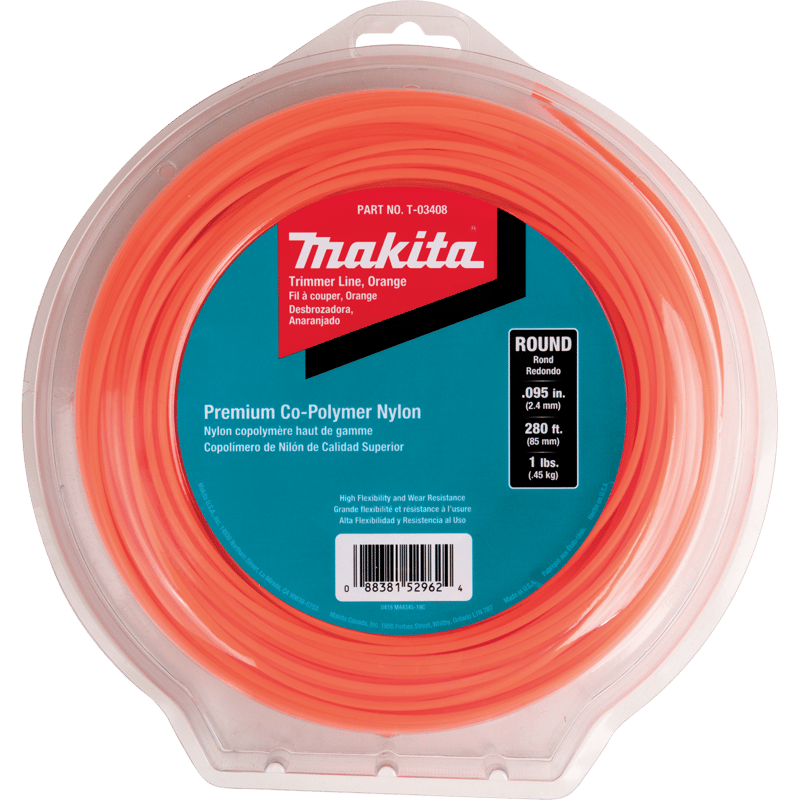 Makita T-03408 Round Trimmer Line, 0.095”, Orange, 280’, 1 lbs.