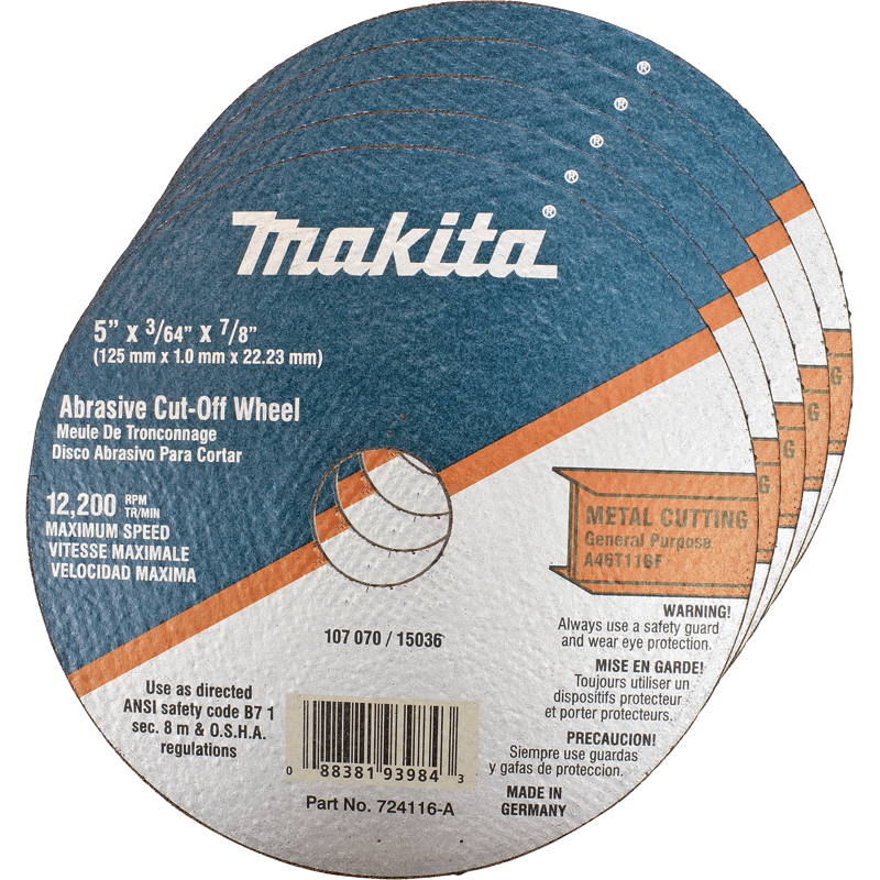 Makita 724116-A-1 5" X 7/8" X 3/64" CUT-OFF WHEEL, METAL S