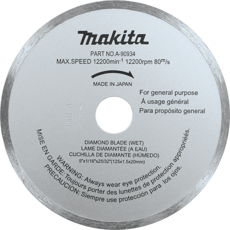 Makita A-90934 5" Diamond Blade, Continuous Rim, Wet Cu
