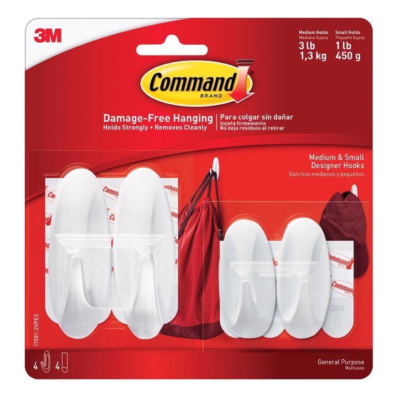3M 17081-2VPES DESIGNER HOOK WHT PLASTC