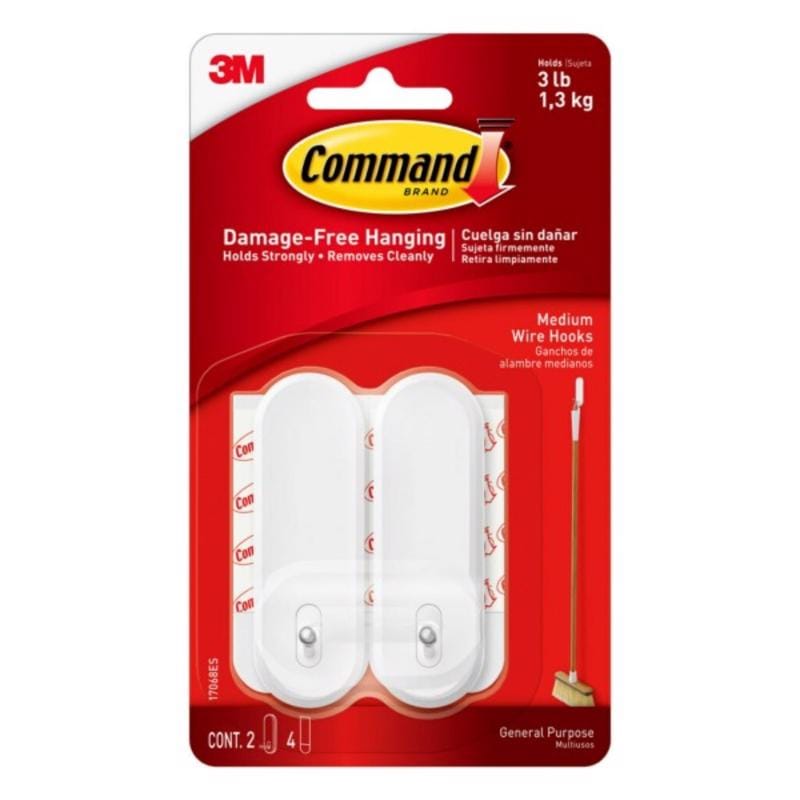 3M 17068ES Wire Hook Wht Med Plastic