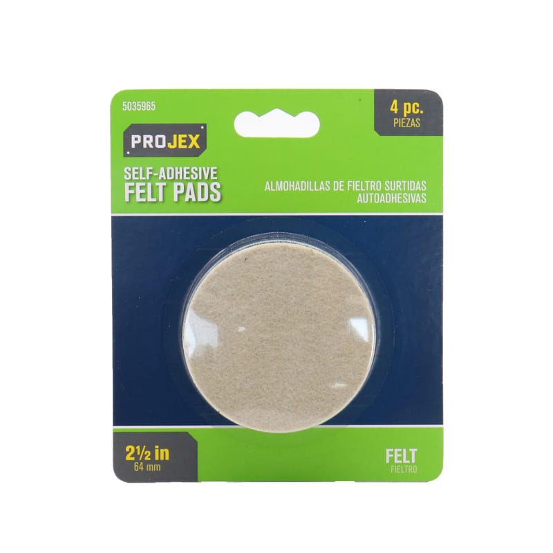 Projex P0103 Felt Self Adhesive Surface Pad Brown Round 2-1/2 in. W 4 pk