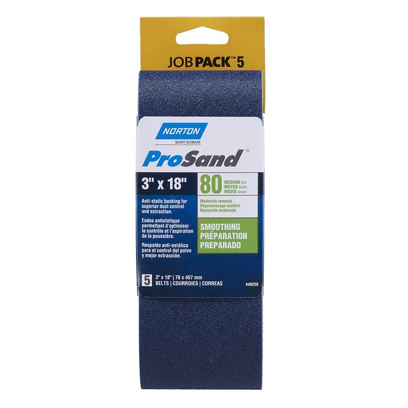 Norton 7660749258 ProSand 18 in. L X 3 in. W Zirconia Alumina Sanding Belt 80 Grit Medium 5 pc