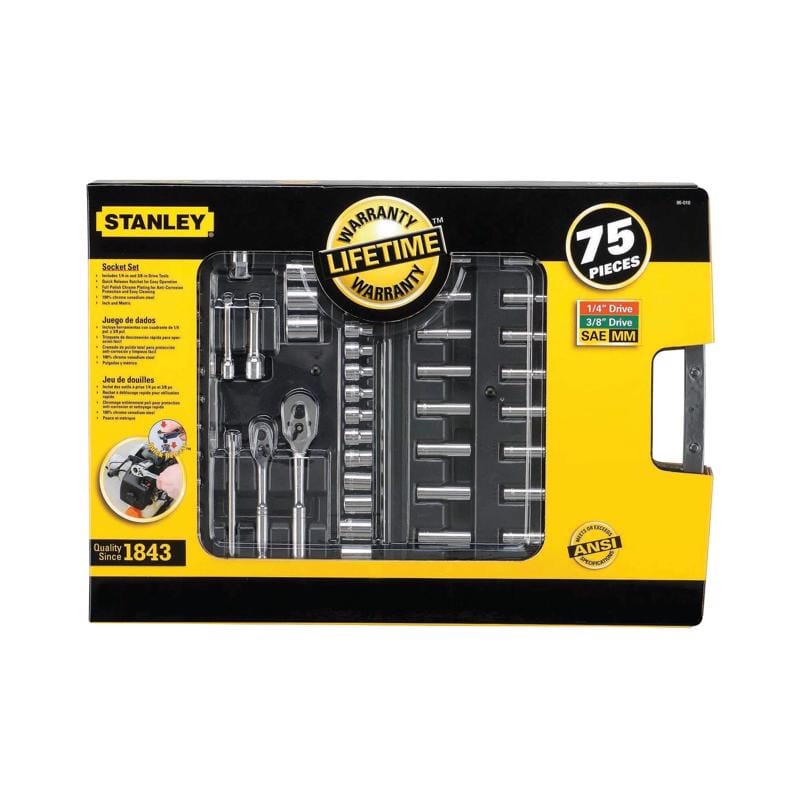 Stanley 96-010 1/4 and 3/8 in. drive Metric/SAE Mechanic's Tool Set 75 pc