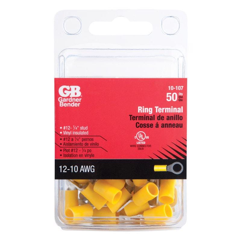 Gardner Bender 10-107 12-10 Ga. Insulated Wire Ring Terminal Yellow 50 pk