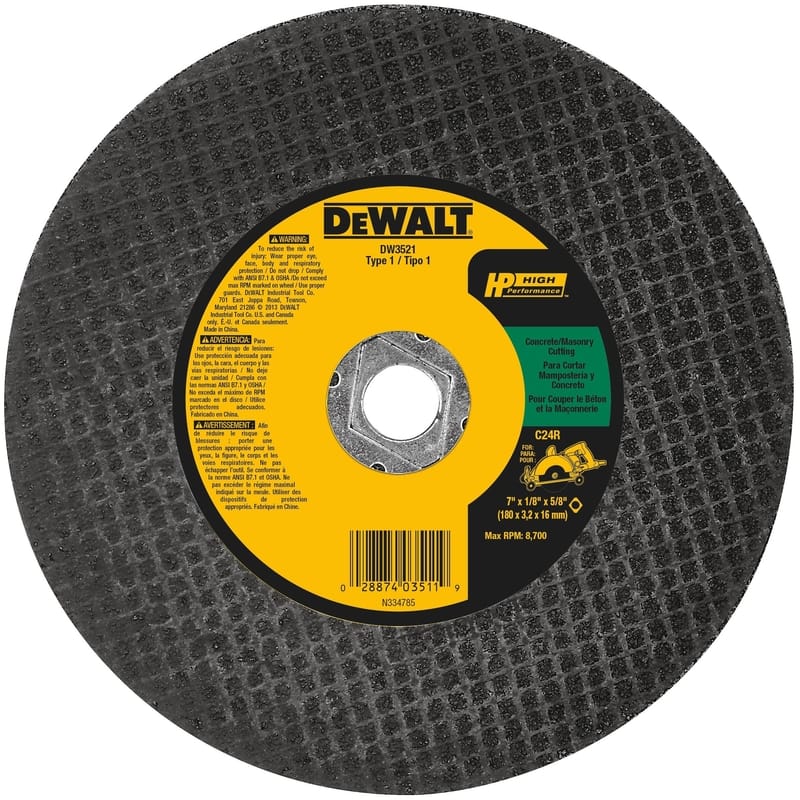 Dewalt DW3521 High Performance 7 in. D X 5/8 in. X 1/8 in. thick Silicon Carbide Masonry Cutting Wheel 1 pc