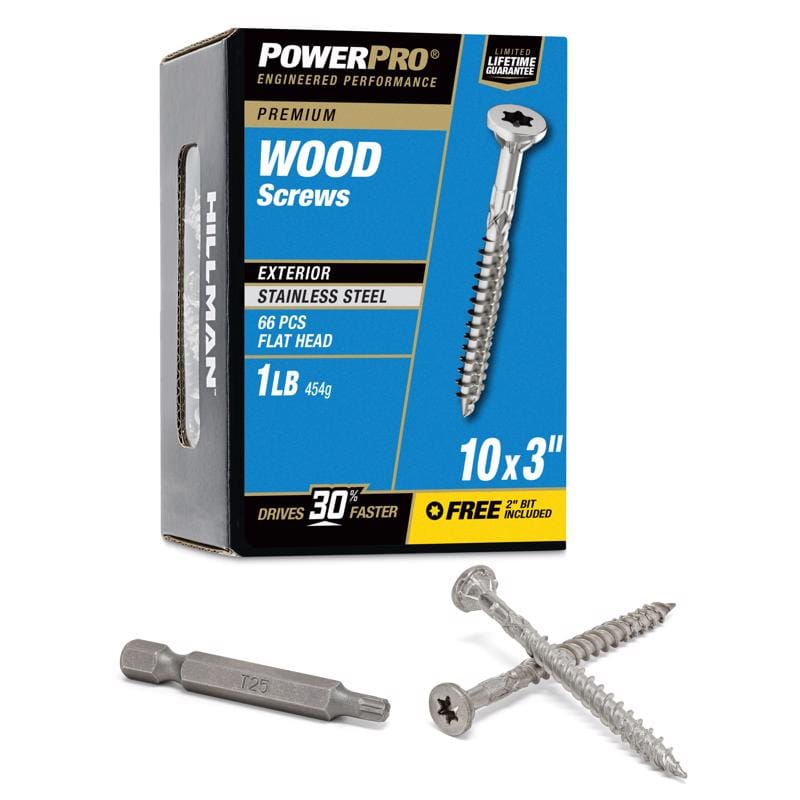 Hillman 48623V4 Power Pro No. 10 Ga. X 3 in. L Stainless Steel Star Flat Head Exterior Deck Screws 1 lb 66 p