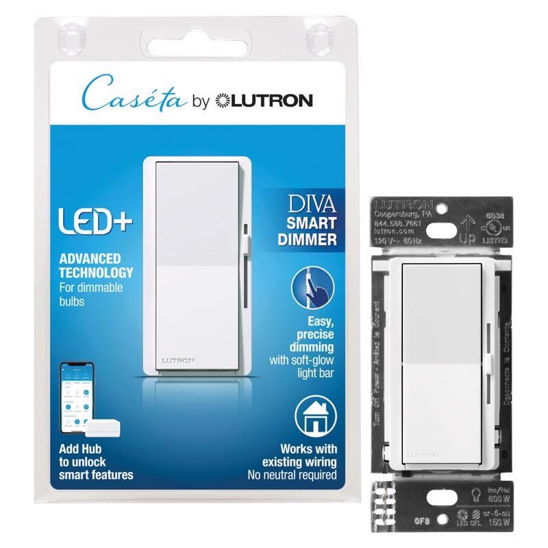 Lutron DVRF-6L-WH-R Caseta White 150 W Toggle Smart-Enabled Dimmer Switch 1 pk