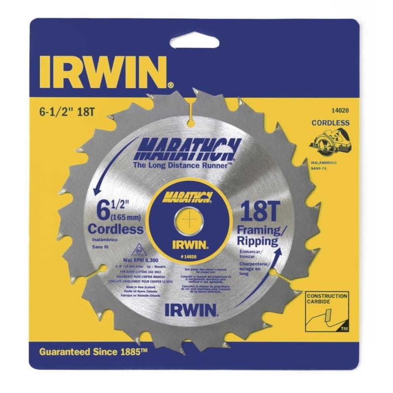 Irwin 14020 Marathon 6-1/2 in. D X 5/8 in. Classic Carbide Circular Saw Blade 18 teeth 1 pk