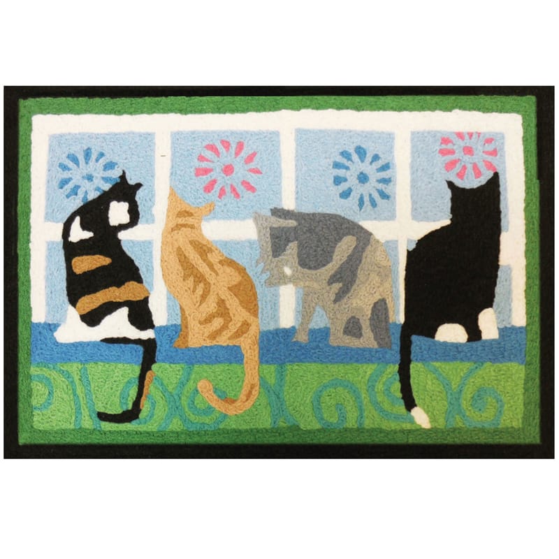 Jellybean JB-STS012 20 in. W X 30 in. L Multi-Color Kitties In The Window Polyester Accent Rug