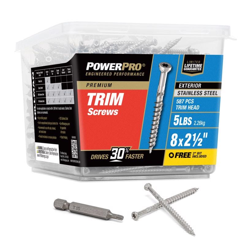 Hillman 48645V4 Power Pro No. 8 in. X 2-1/2 in. L Stainless Steel Star Trim Head Premium Deck Screws 5 lb 58