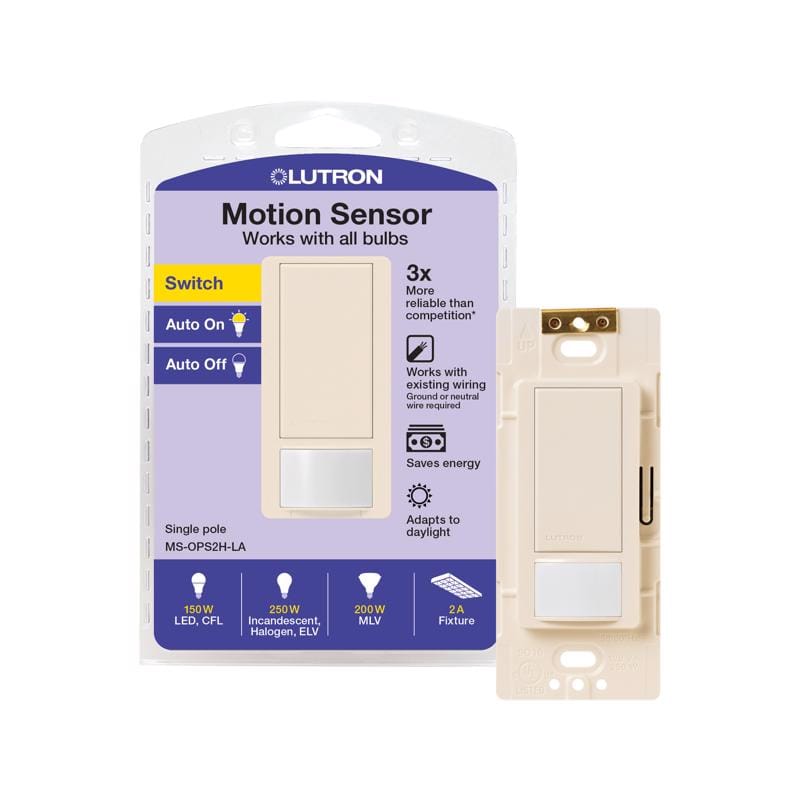 Lutron MS-OPS2H-LA Maestro 2 amps Single Pole Motion Sensor Smart-Enabled Light Switch Almond, White 1 pk