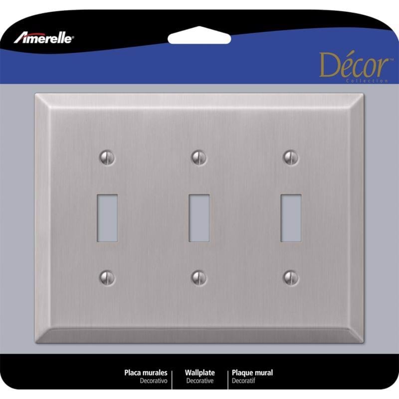 Amerelle 163TTTBN Century Brushed Nickel 3 gang Stamped Steel Toggle Wall Plate 1 pk