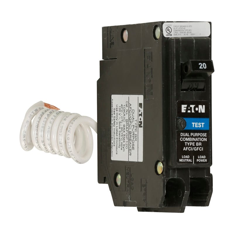 Eaton BRN120DF 20 amps Arc Fault/Ground Fault Single Pole Circuit Breaker w/Self Test